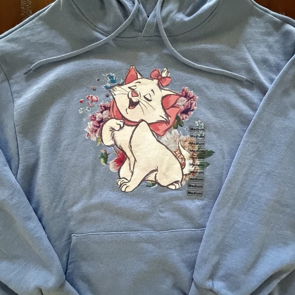 Disney ARISTOCATS Hoody Sweatshirt M Medium Marie Blue Long Sleeve Pocket New - Picture 2 of 7
